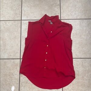 Red Sleeveless Button-Up Top